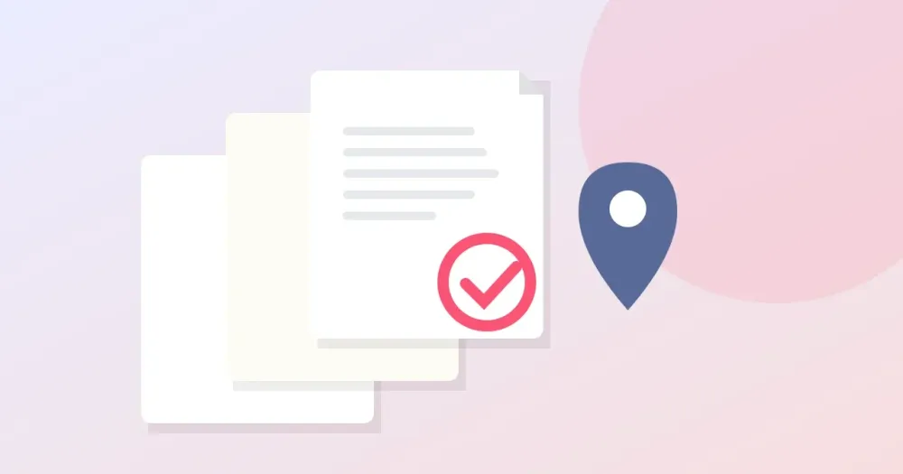 Ilustracion plana: tres documentos apilados con lineas de datos y un sello de verificacion, junto a un marcador de destino. Alternativas a Western Union para enviar dinero a Colombia